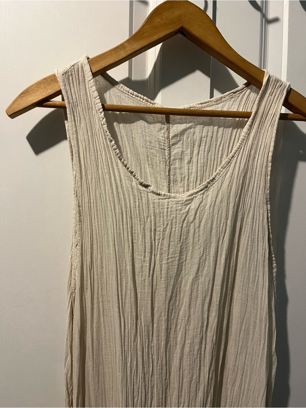 Cotton Gauze Assymetric Hem Tank Dress in Cream